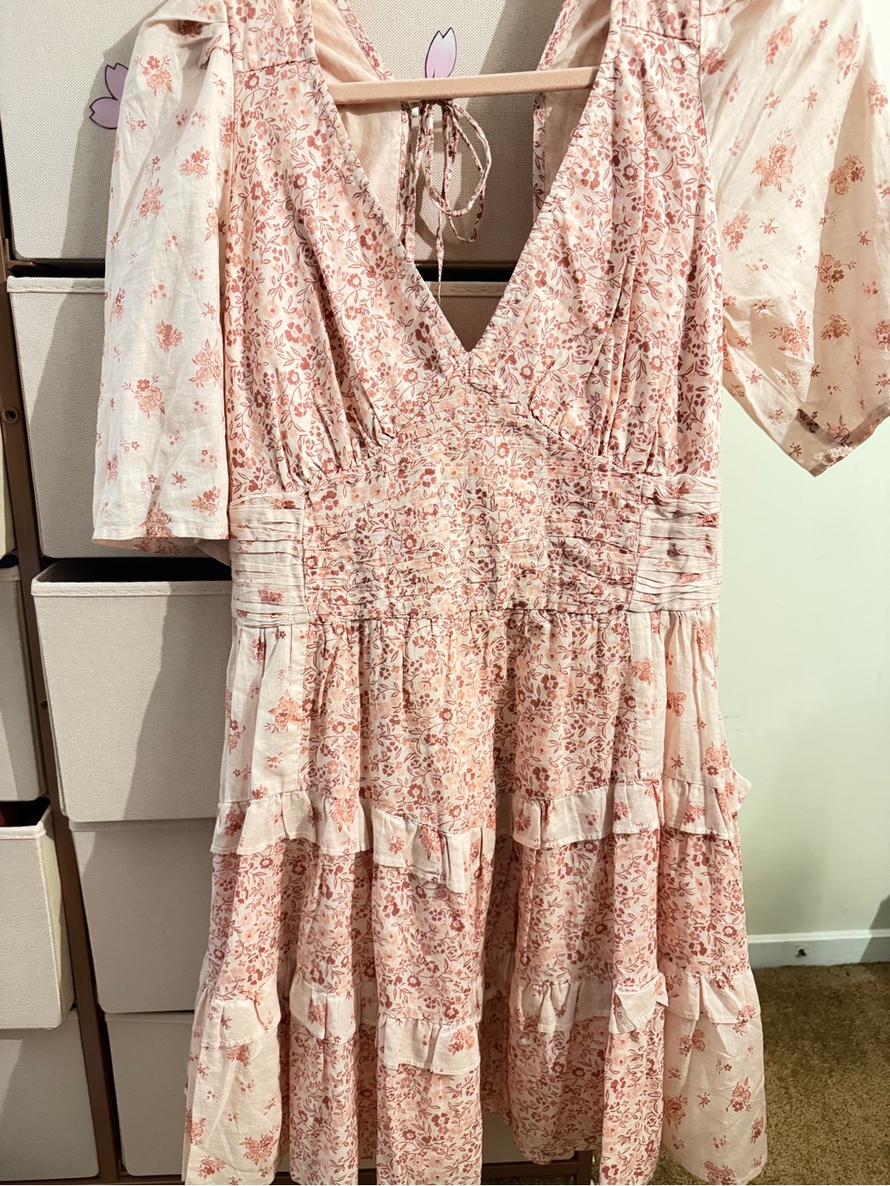 American Eagle Outfitters Blush Pink Floral V-Neck Tiered Mini Dress